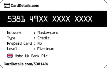 Card Details: 538149