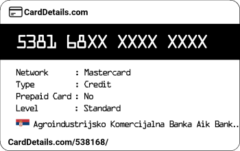 Card Details: 538168
