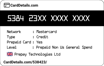 Card Details: 538423