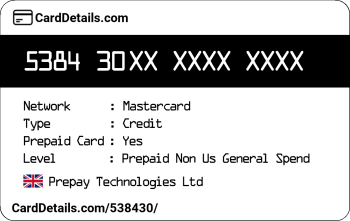 Card Details: 538430