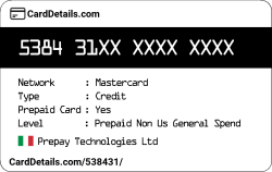 Card Details: 538431