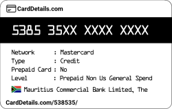 Card Details: 538535