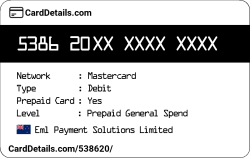 Card Details: 538620