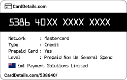 Card Details: 538640