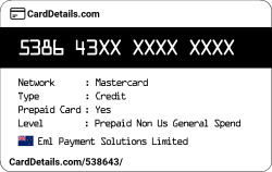 Card Details: 538643
