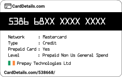 Card Details: 538668