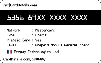 Card Details: 538689