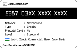 Card Details: 538703
