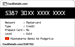 Card Details: 538730
