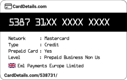 Card Details: 538731
