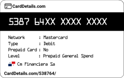 Card Details: 538764