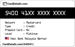 Card Details: 540041