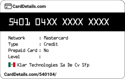 Card Details: 540104