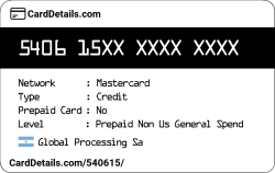Card Details: 540615