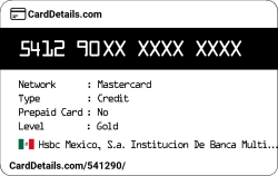 Card Details: 541290