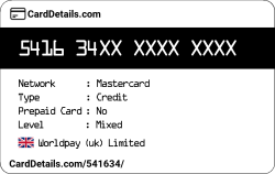 Card Details: 541634
