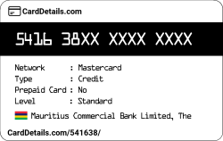 Card Details: 541638