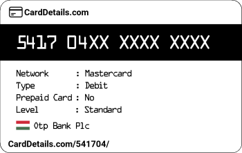 Card Details: 541704