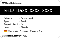 Card Details: 541708