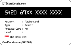 Card Details: 542089