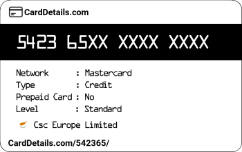 Card Details: 542365