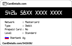 Card Details: 542658