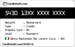 Card Details: 543013