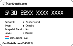 Card Details: 543022
