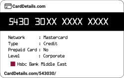 Card Details: 543030
