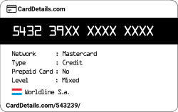 Card Details: 543239