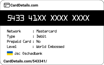 Card Details: 543341