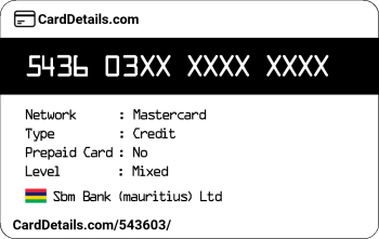 Card Details: 543603