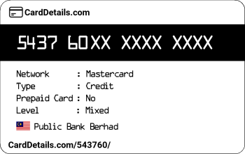 Card Details: 543760