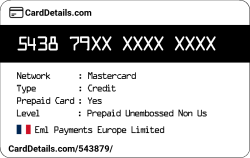 Card Details: 543879