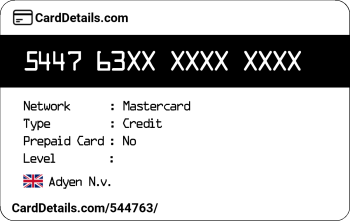 Card Details: 544763