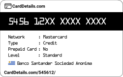 Card Details: 545612