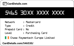 Card Details: 546530