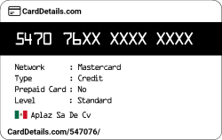 Card Details: 547076