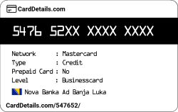Card Details: 547652