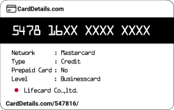 Card Details: 547816