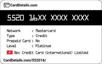 Card Details: 552016
