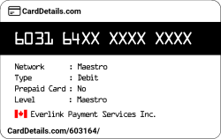 Card Details: 603164