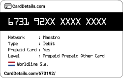 Card Details: 673192